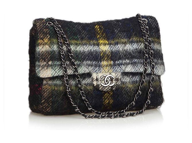 Timeless Chanel Klassische Maxi-Wolle-Ledertasche mit Klappe Schwarz Mehrfarben - Ansicht 2