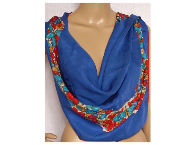 Sciarpa in seta blu Cartier 85x85 - vista 7