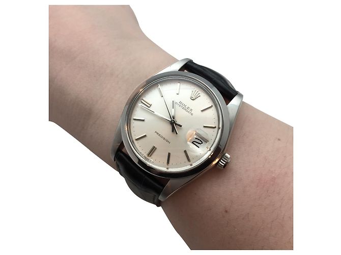 Rolex-Uhr, Modell "Oysterdate Precision" Stahl auf Leder. - Ansicht 3