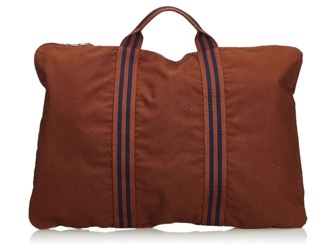 Hermès Canvas Porte-Document Business Bag Marron Bleu Bleu Marine - vue 3