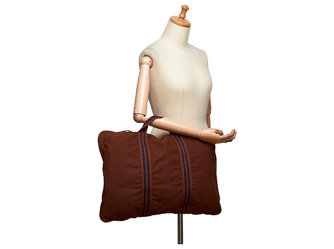 Hermès Canvas Porte-Document Business Bag Marron Bleu Bleu Marine - vue 9