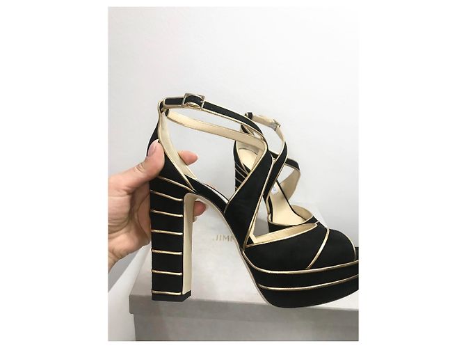 Sandali con plateau Jimmy Choo in camoscio nero - vista 3