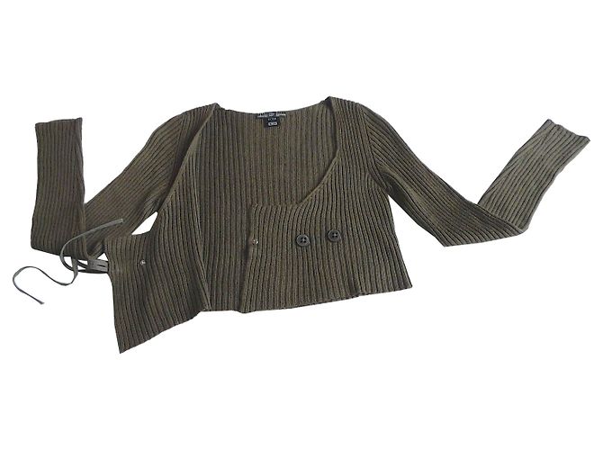 Autre Marque Kurze Jacke oder kurze Weste Taupe-Khaki aus reiner weicher Wolle Crea Concept - Ansicht 2
