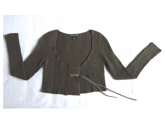 Autre Marque Kurze Jacke oder kurze Weste Taupe-Khaki aus reiner weicher Wolle Crea Concept - Ansicht 3