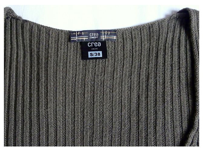 Autre Marque Kurze Jacke oder kurze Weste Taupe-Khaki aus reiner weicher Wolle Crea Concept - Ansicht 5