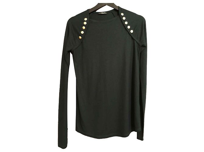 Top de manga larga Balmain verde oscuro algodón - vista 2
