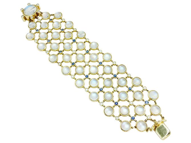 Temple St Clair St Clair Temple "Rainbow Moonstone" pulseira de ouro amarelo, pedras da lua, diamantes e safiras. - vista 5