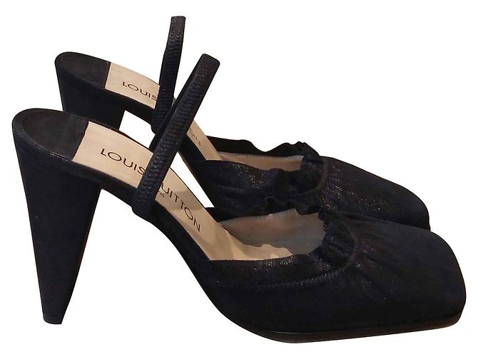Mule Louis Vuitton in camoscio nero a punta quadrata - vista 2