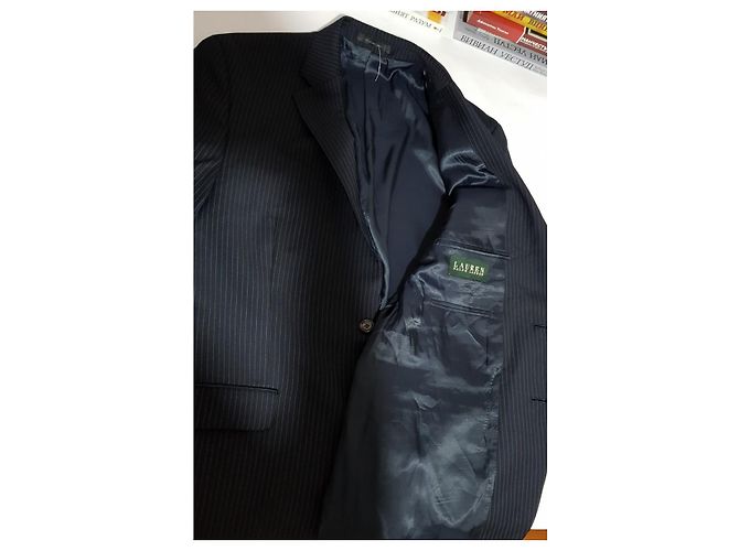 Ralph Lauren Striped Wool Blazer Navy Blue - view 3