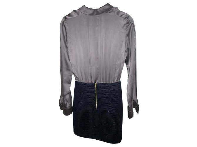 Self portrait Selbstportrait Seidenkleid Blau Grau Metallisch - Ansicht 2