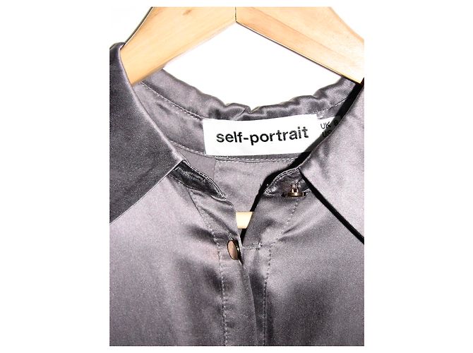Self portrait Selbstportrait Seidenkleid Blau Grau Metallisch - Ansicht 3
