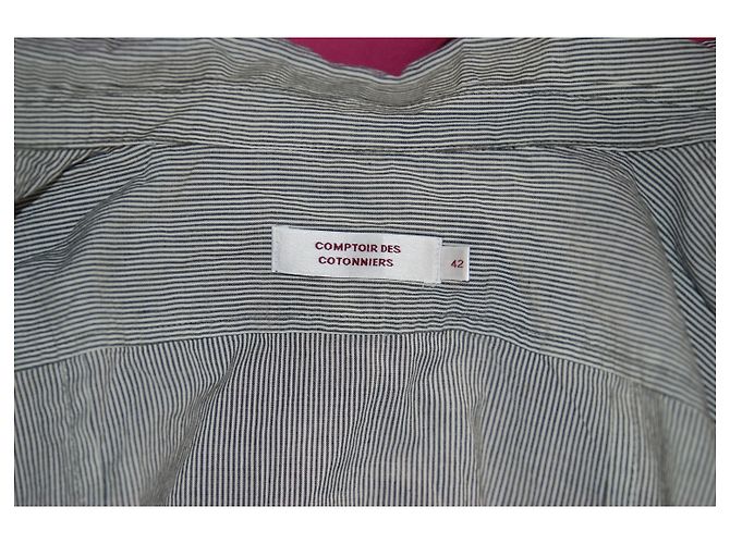 Comptoir Des Cotonniers Blusa de Algodón a Rayas Blanco y Gris - vista 3
