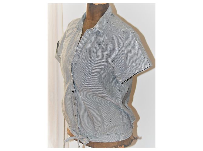 Comptoir Des Cotonniers Blusa de Algodón a Rayas Blanco y Gris - vista 4