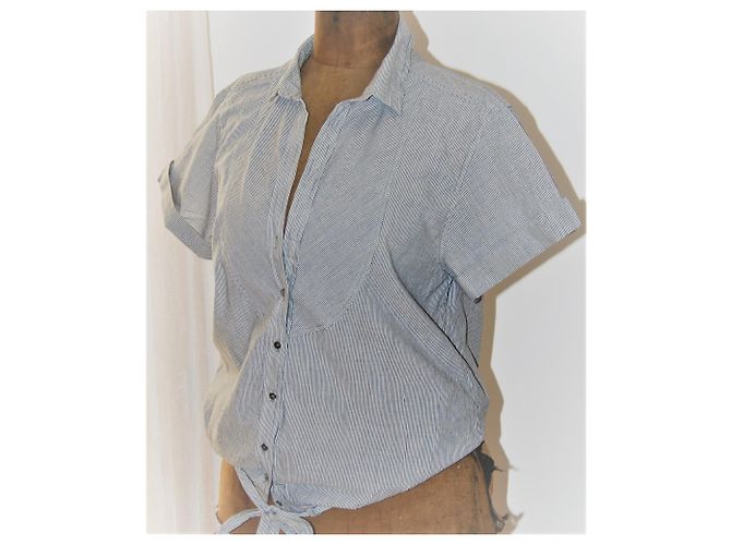 Comptoir Des Cotonniers Blusa de Algodón a Rayas Blanco y Gris - vista 5