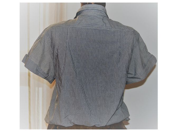Comptoir Des Cotonniers Blusa de Algodón a Rayas Blanco y Gris - vista 6