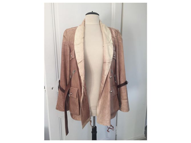 Autre Marque Saharienne Lederjacke beige hellbraun - Ansicht 3