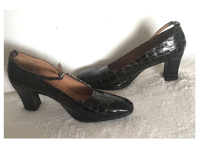 Décolleté Cacharel Vernice Effetto Coccodrillo Marrone Taglia 40 - vista 3
