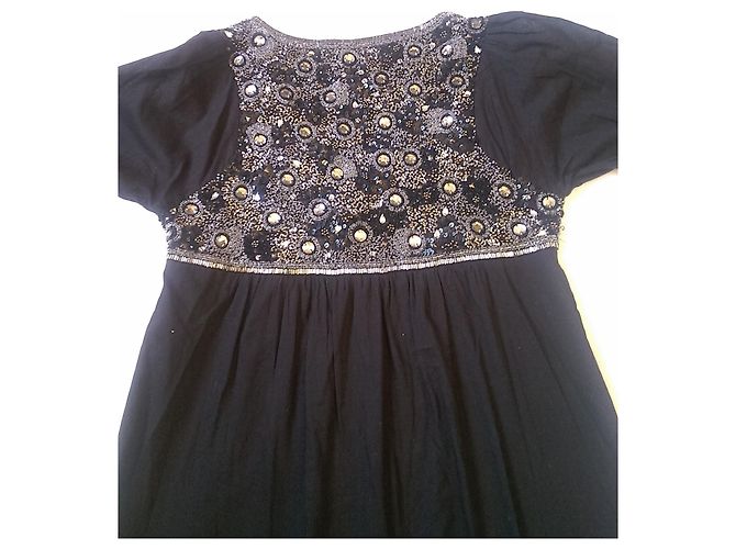 Abito Antik Batik in cotone con perle e paillettes nero - vista 4