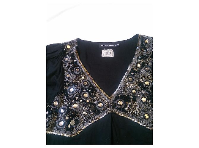 Abito Antik Batik in cotone con perle e paillettes nero - vista 5
