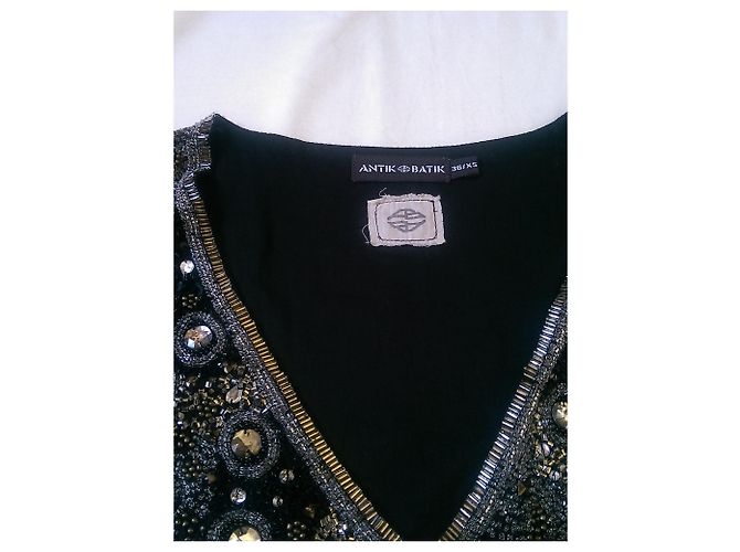 Abito Antik Batik in cotone con perle e paillettes nero - vista 6