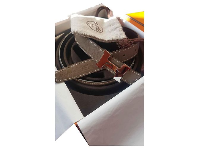 Constance Hermès Hermes H Gürtel Konstanz Mini Schwarz Taupe - Ansicht 2