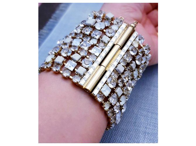 Bracciale CHANEL della collezione 2015 d'oro e cristalli Bianco Giallo - vista 17