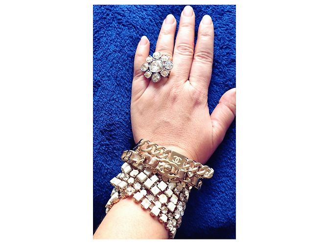 Bracciale CHANEL della collezione 2015 d'oro e cristalli Bianco Giallo - vista 7