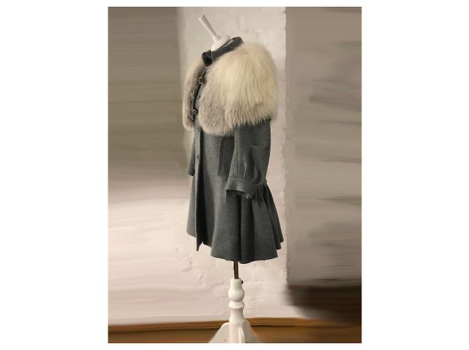 Louis Vuitton Abrigo de lana blanco de piel de zorro capelet Gris - vista 6