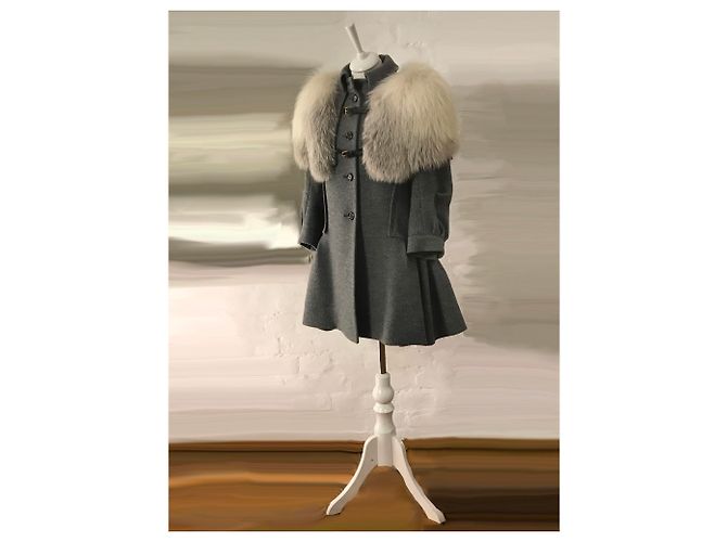 Louis Vuitton Abrigo de lana blanco de piel de zorro capelet Gris - vista 7