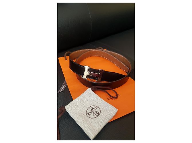 Constance Hermès Hermes H cinturón de constancia Castaño Negro Metálico - vista 2