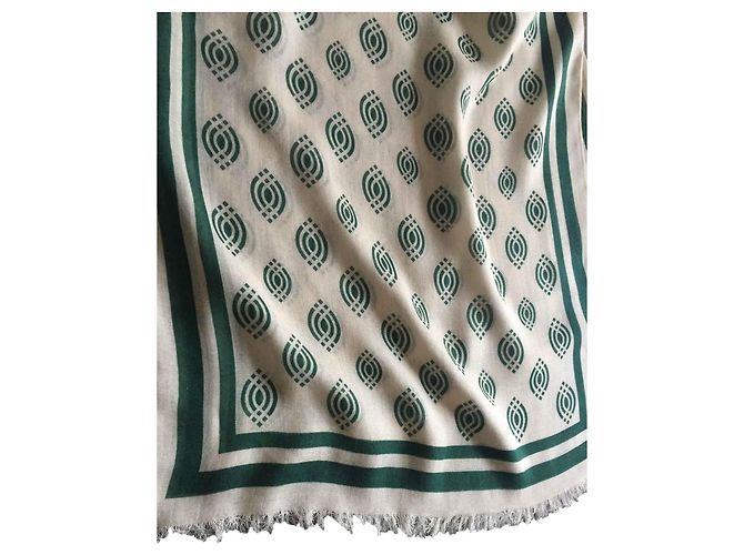 Autre Marque Nuova sciarpa UNISEX stampata avorio e verde scuro Bianco sporco - vista 2
