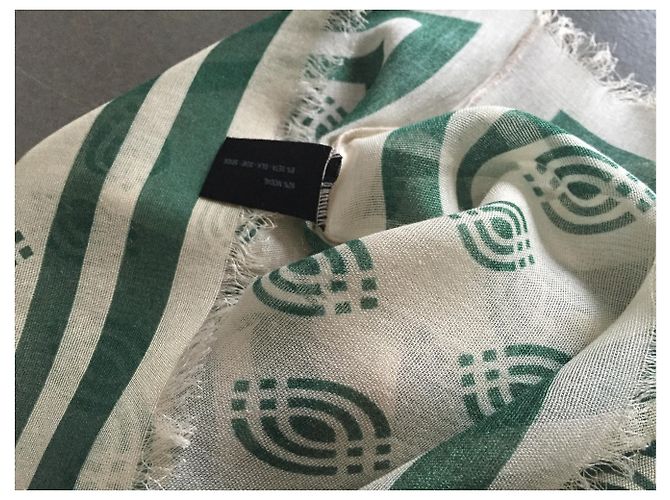 Autre Marque Nuova sciarpa UNISEX stampata avorio e verde scuro Bianco sporco - vista 3