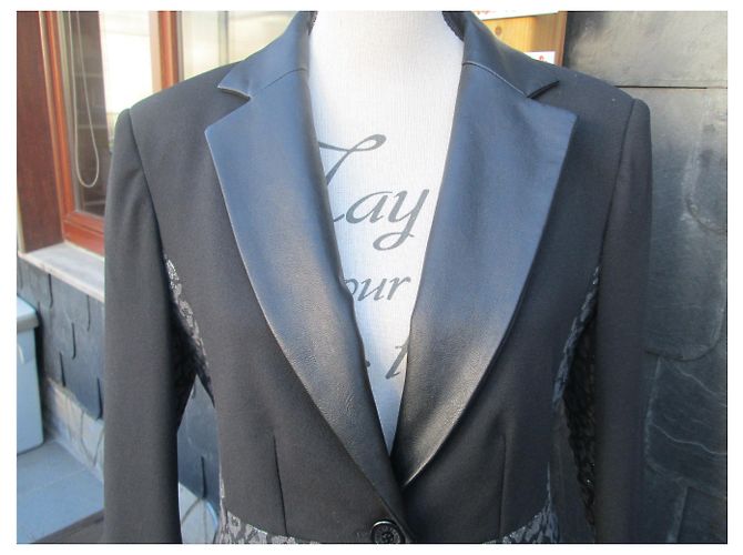 Autre Marque Blazer Nero con Collo in Pelle e Lurex Argentato - vista 2