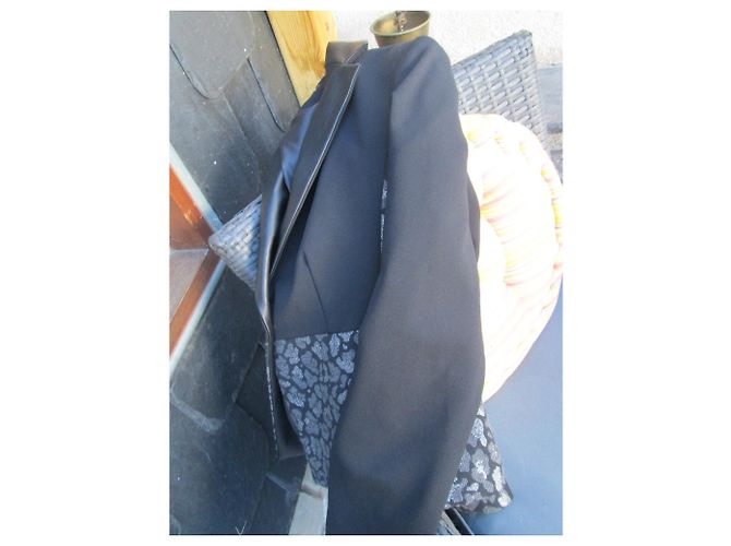 Autre Marque Blazer Nero con Collo in Pelle e Lurex Argentato - vista 5