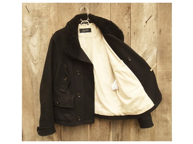 Caban Gucci nero in lana e shearling - vista 4