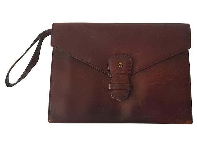 Pochette Aigner in pelle marrone - vista 2