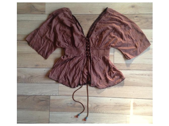 Top Pinko Scollo Profondo Cotone Marrone Castagno - vista 2