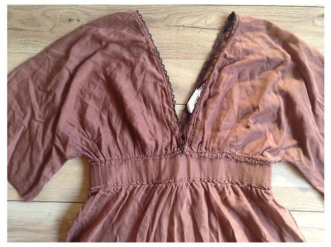 Top Pinko Scollo Profondo Cotone Marrone Castagno - vista 3