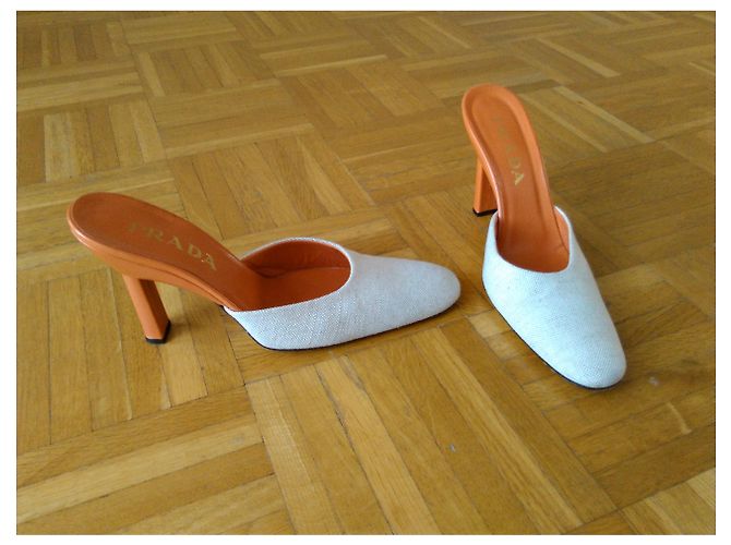 SABOT PRADA in lino e pelle Multicolore - vista 5