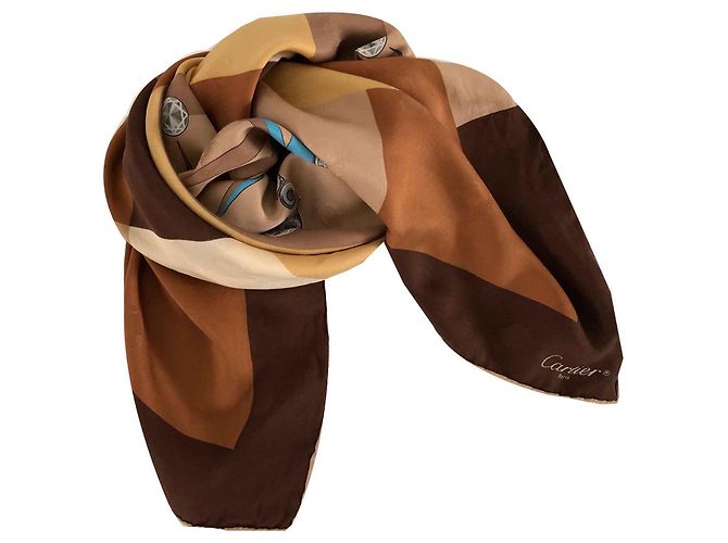 Sciarpa Cartier in seta marrone 85x85cm - vista 2