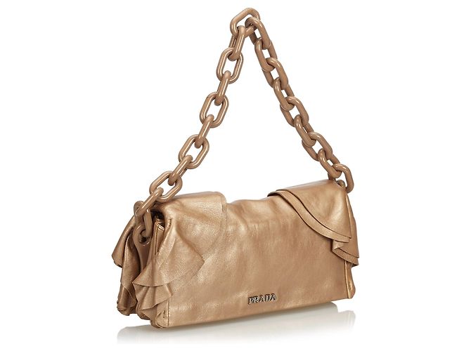 Borsa a tracolla a catena in pelle marrone Prada - vista 2