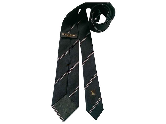 Louis Vuitton Cravatta Slim in Seta Blu Navy a Righe - vista 2