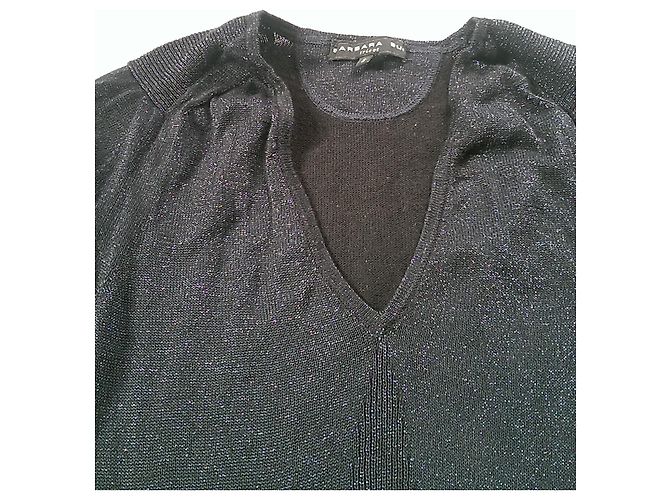 Barbara Bui Strickpullover aus Baumwolle Seide und Lurex Schwarz Blau Dunkelblau - Ansicht 2