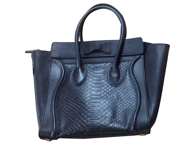 Céline Micro Black Leather Python Embossed Handbag - view 2