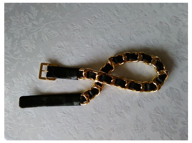 Cinturón de cuero con hebilla chapado en oro de CHANEL Negro Dorado - vista 10