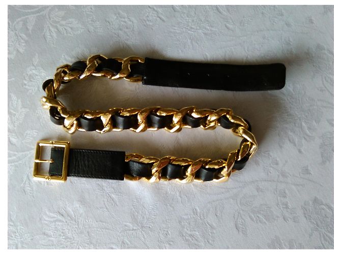 Cinturón de cuero con hebilla chapado en oro de CHANEL Negro Dorado - vista 3