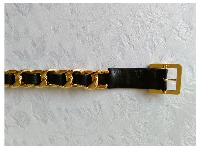 Cinturón de cuero con hebilla chapado en oro de CHANEL Negro Dorado - vista 5
