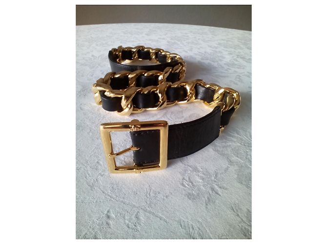 Cinturón de cuero con hebilla chapado en oro de CHANEL Negro Dorado - vista 6