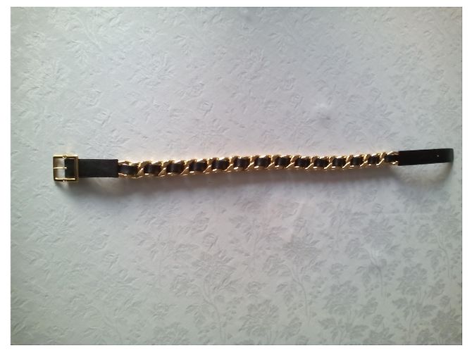 Cinturón de cuero con hebilla chapado en oro de CHANEL Negro Dorado - vista 7