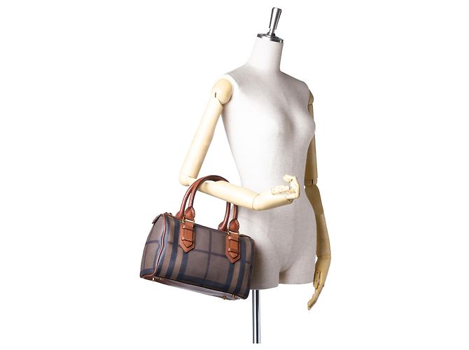 Borsa Boston Burberry Brown Plaid Canvas - vista 10